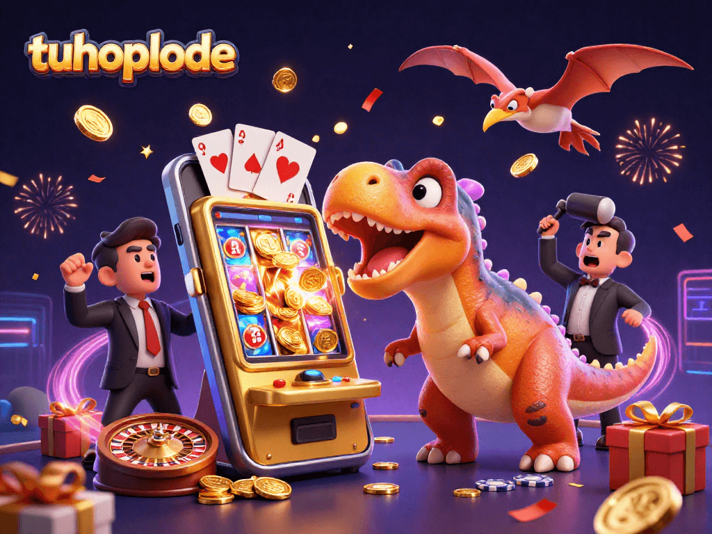 Experience the thrill as tuhoplode casino characters celebrate a massive jackpot payout!