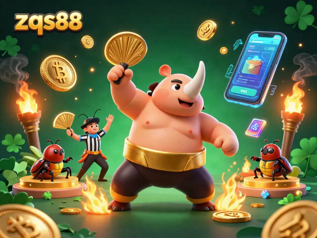 Experience the thrilling action of zqs88 as the sumo beetle stomps to unleash golden coins, embodying excitement in gambling.
