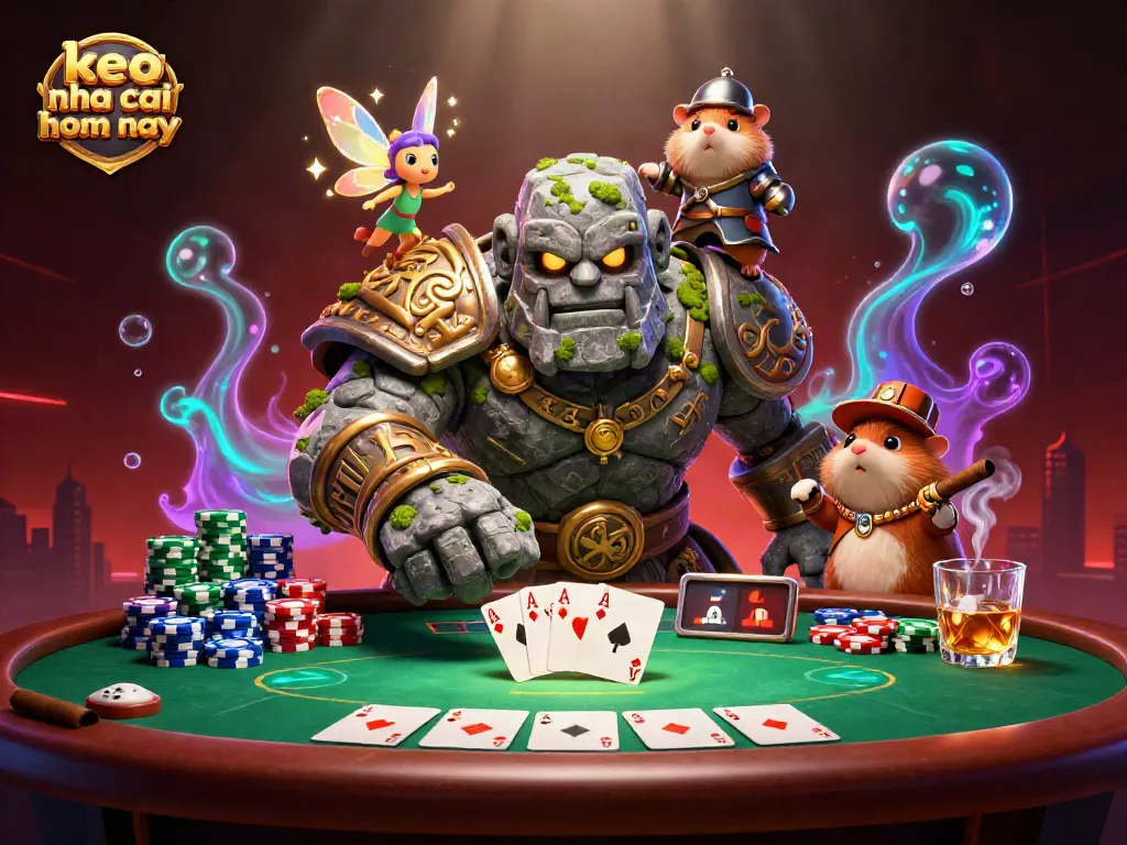 Place bets with keo nha cai hom nay on a vibrant poker scene featuring mystical characters.