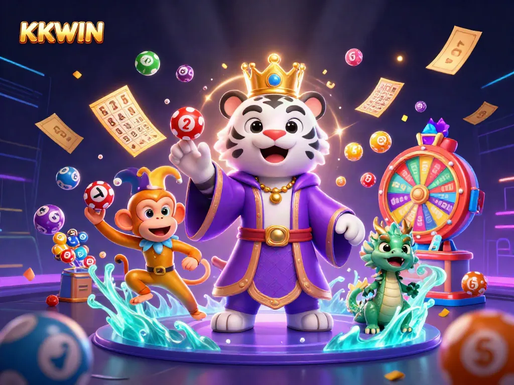 Experience the thrill of KKWIN with our vibrant 3D illustration showcasing dynamic gambling elements.