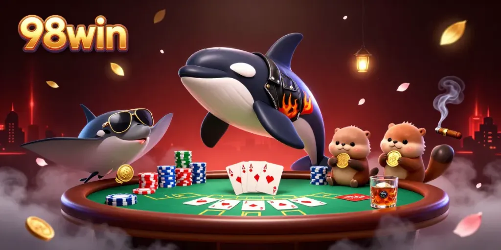 Experience the excitement of 98win with cartoon characters engaging in immersive casino play.