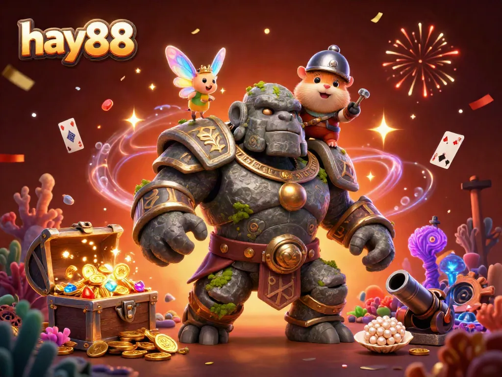 Experience winning with hay88 in this vibrant 3D casino scene bursting with treasure and excitement.