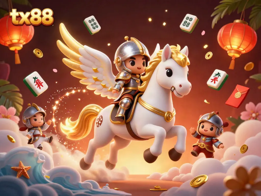 Experience the thrilling atmosphere of tx88 with a dynamic scene of a celestial horse and knight in a casino setting.