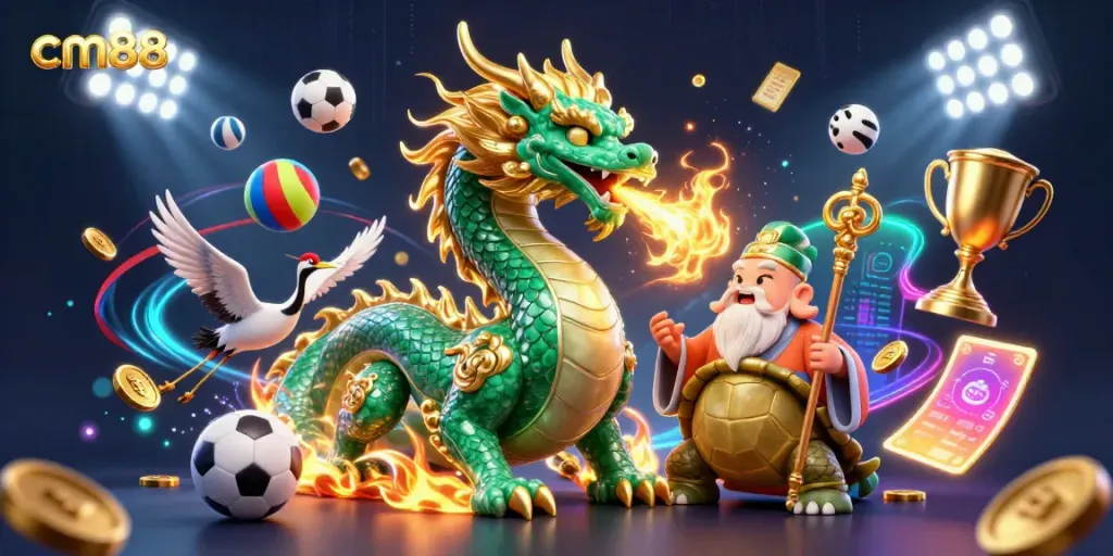 Experience thrilling gameplay with cm88, featuring a massive jade dragon and dynamic sports elements
