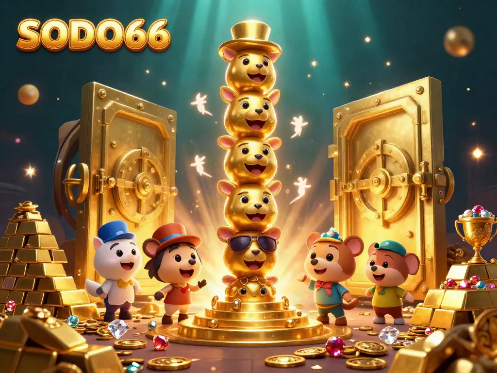 Experience winning at SODO66 with an immersive 3D casino scene featuring treasure and playful elements.