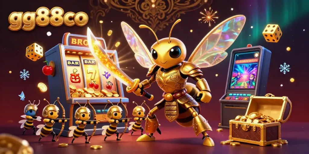 Experience the vibrant action of gg88co's casino universe with a dynamic slot machine jackpot and samurai hornet hero.