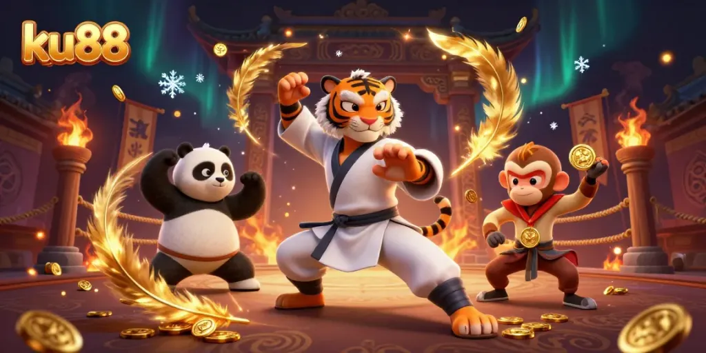 Engage in thrilling betting at ku88 with a vibrant scene of fun characters and casino elements.
