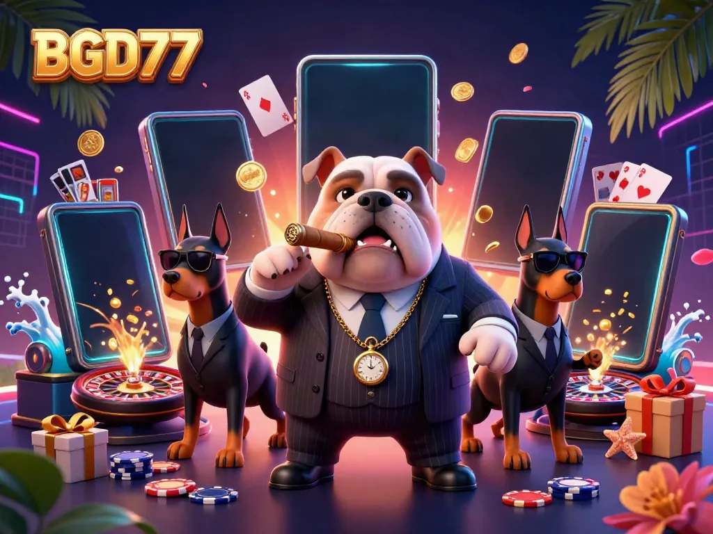Engage with BGD77's dynamic casino atmosphere featuring characters immersed in thrilling gaming elements.