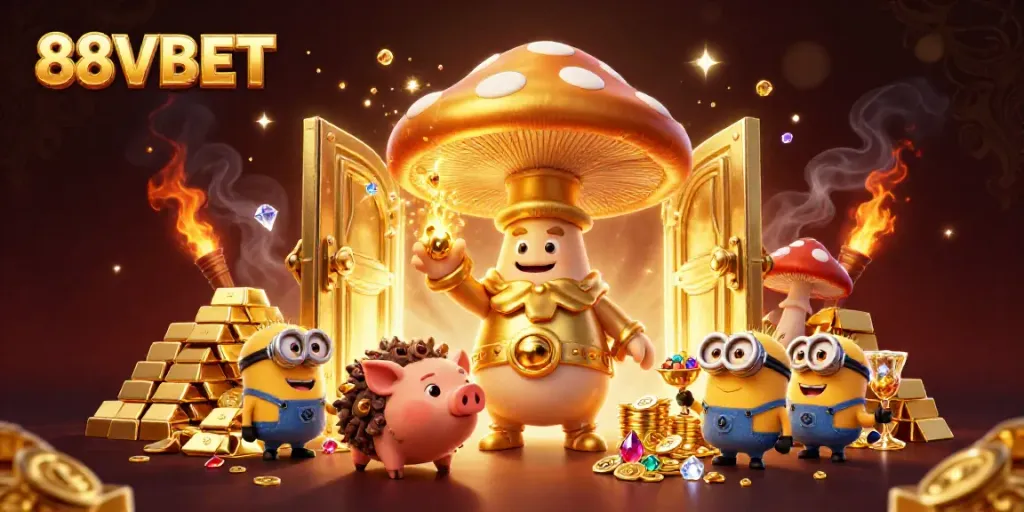 Bets flourish at 88VBET as golden treasures abound in a magical casino scene.