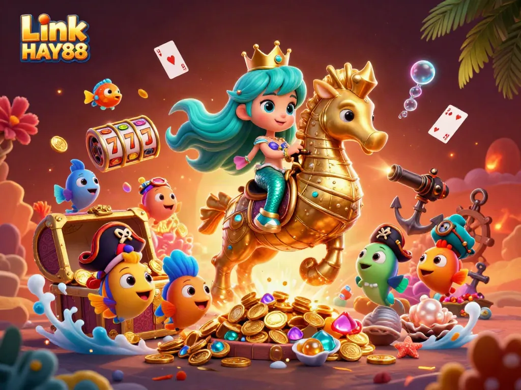 Experience thrilling adventures at Link HAY88 with a mermaid princess and her casino-themed ocean world.