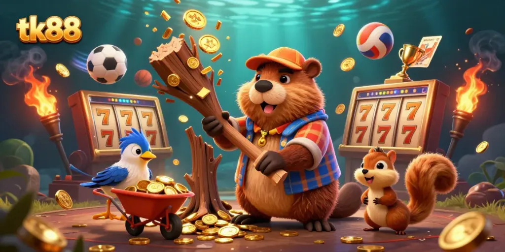 Engage in exciting gaming moments at tk88 with a lively 3D casino scene.