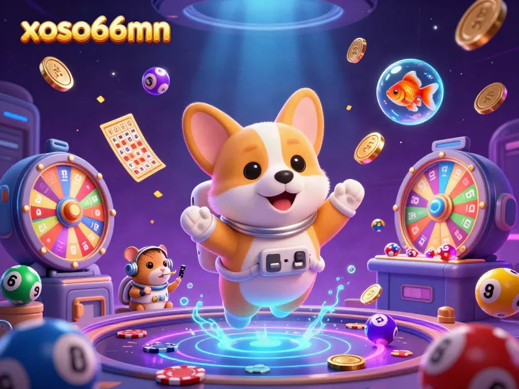 Engage with xoso66mn in a vibrant casino scene featuring floating characters and dynamic elements.