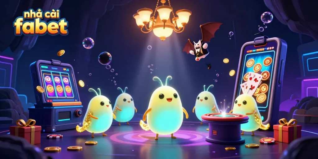 Experience vibrant gameplay at nhà cái fabet with glowing glowworms illuminating a lively casino scene.