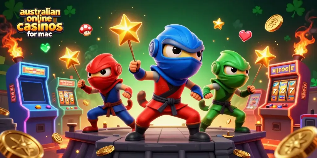 Engage with top australian online casinos for mac featuring vibrant cartoon ninjas in action.