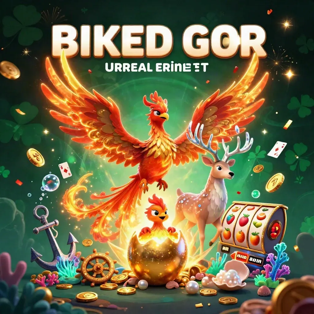 Phoenix, baby phoenix, and crystal stag amid treasure, coral, coins, and glowing casino magic