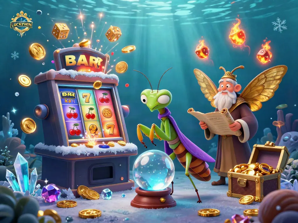LUCKYWIN delights players with a mystical fortune teller and a jackpot explosion from a 3D slot machine.
