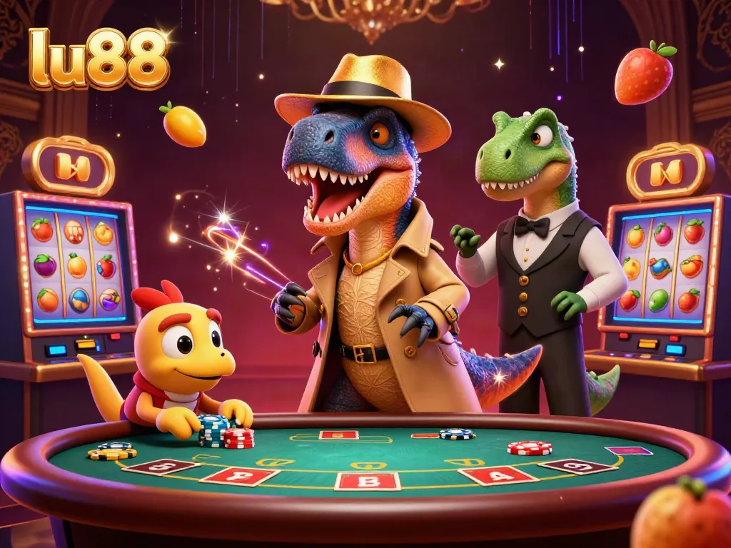 Experience thrilling slots excitement with LU88’s entertaining velociraptor card counter in action.