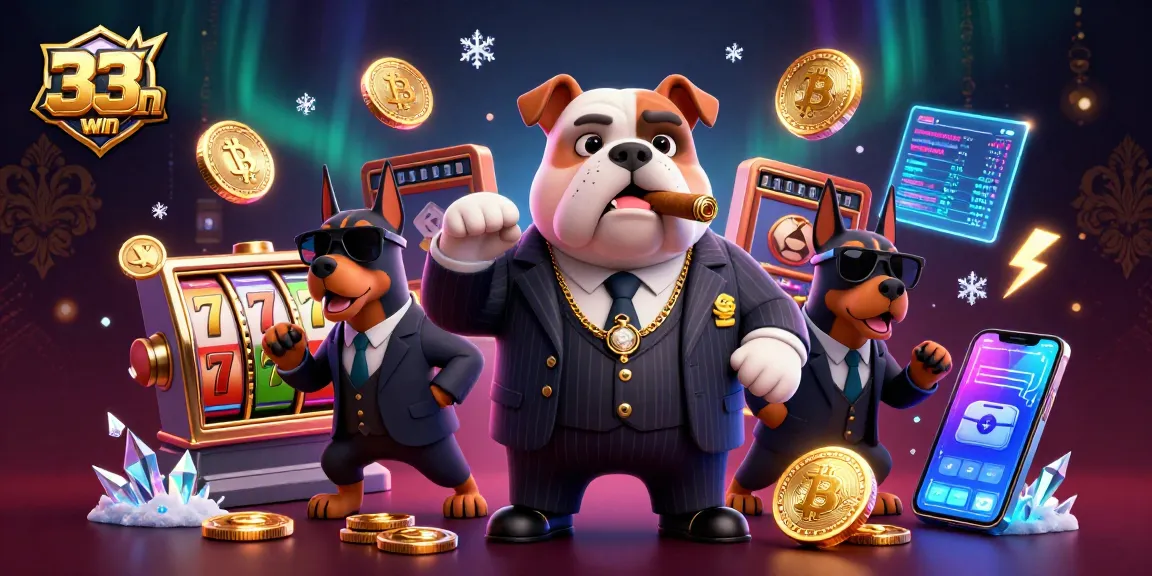 Experience the thrill of gameplay at 33win, featuring a mafia boss bulldog in a vibrant casino setting.