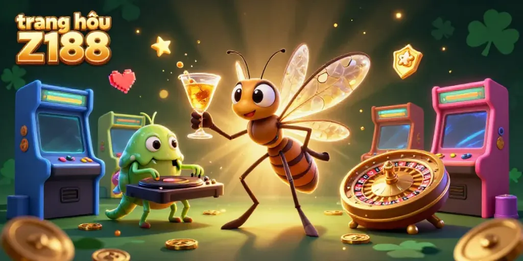 Experience the exciting vibes of trang chủ Z188 through vibrant games and lively characters in a rich casino setting.