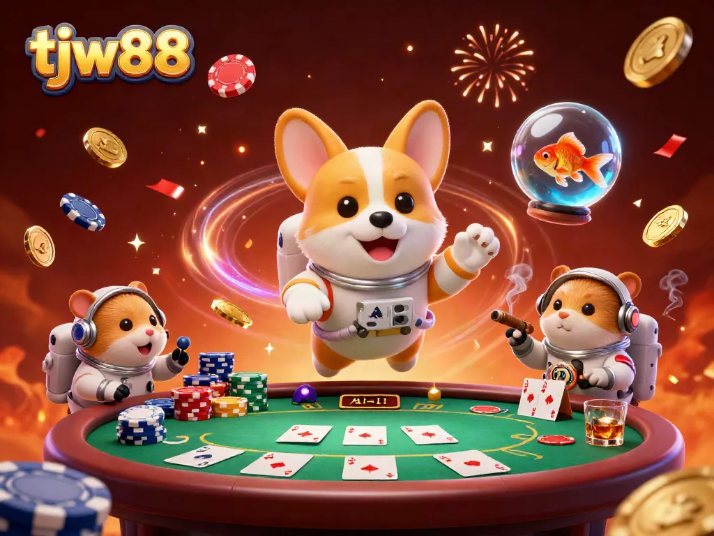 Experience the thrill of tjw88 in this vibrant space casino scene with floating characters and intense gameplay.