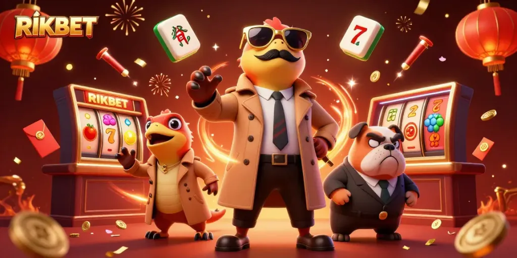 Experience thrilling gameplay at RIKBET with raptors in a trench coat and unique casino elements.