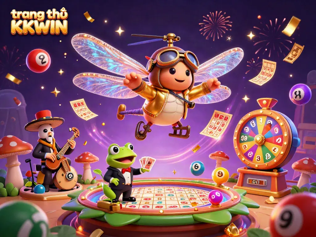 Experience the vibrant action of trang chủ KKWIN with a 3D illustrated online casino scene alive with colorful game elements and characters.