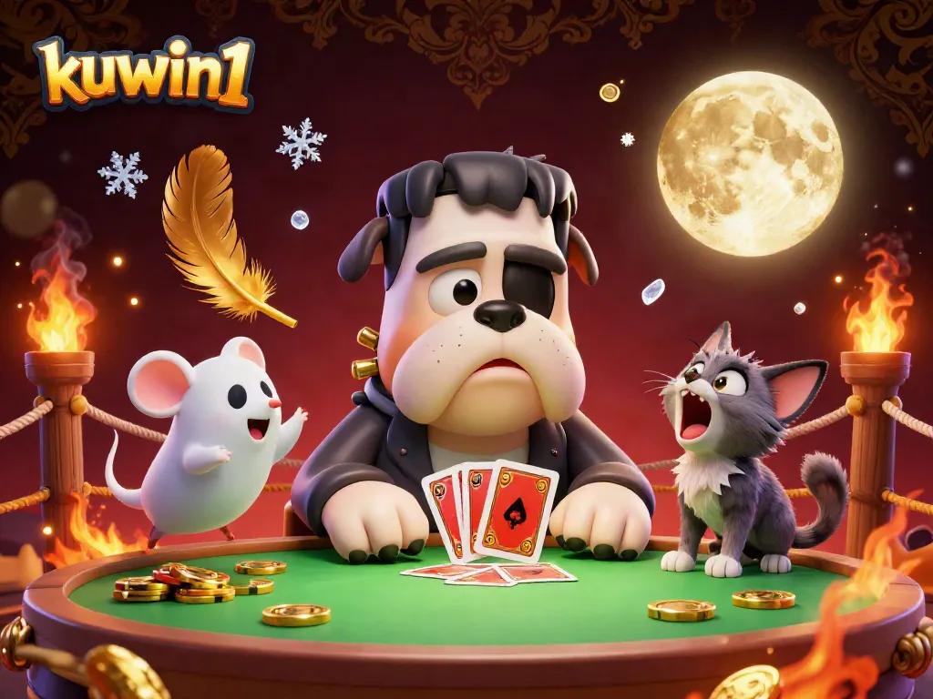 Experience the thrill of kuwin1 with a spooky casino scene featuring unique characters and dynamic gaming elements.