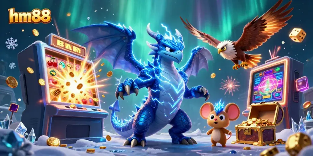 Experience the vibrant world of hm88 with a thunder dragon and dynamic casino elements in stunning 3D.