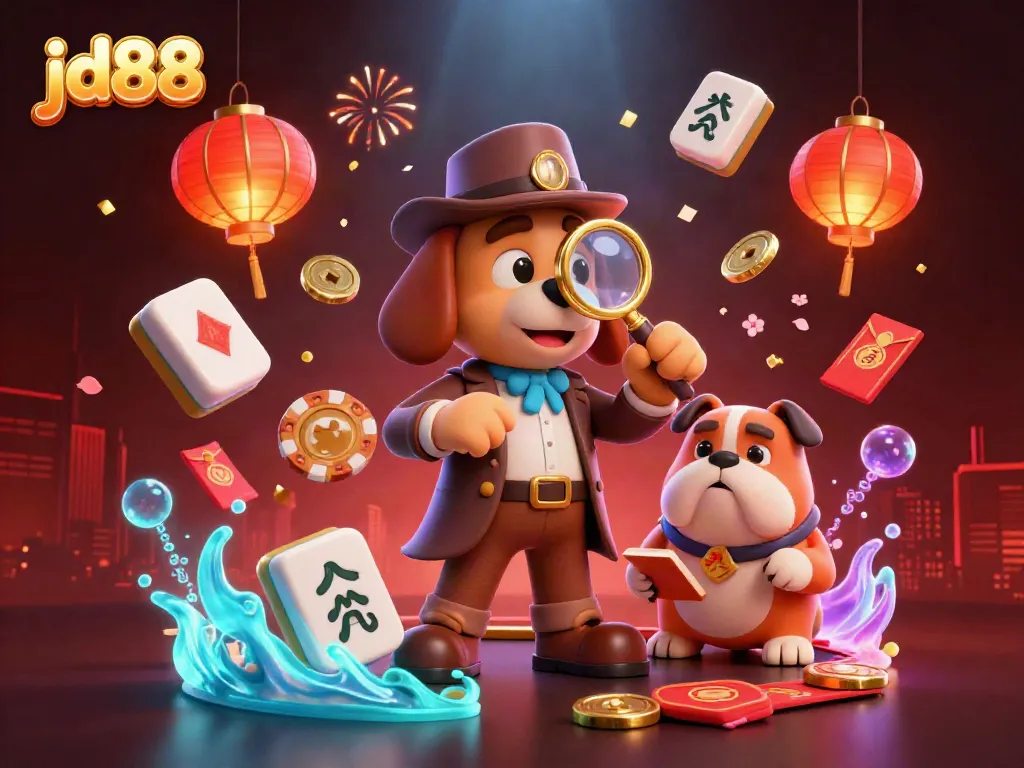 Experience the excitement of jd88 as a detective discovers treasure clues in a vibrant casino scene.