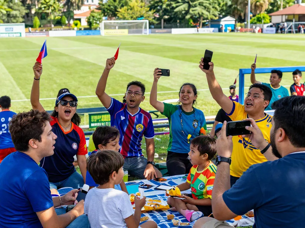 CakhiaTV fans enjoying a live football match outdoors, showcasing excitement and community spirit.