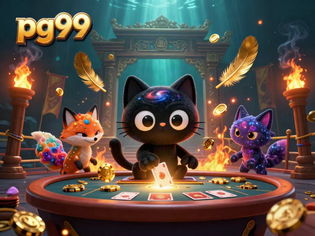 Experience exhilarating thrills with pg99 at a cosmic casino table, where a black hole cat mesmerizes with energy.