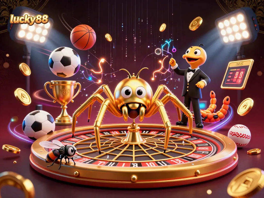 Experience the excitement of lucky88 with a golden spider web roulette scene lighting up the game.