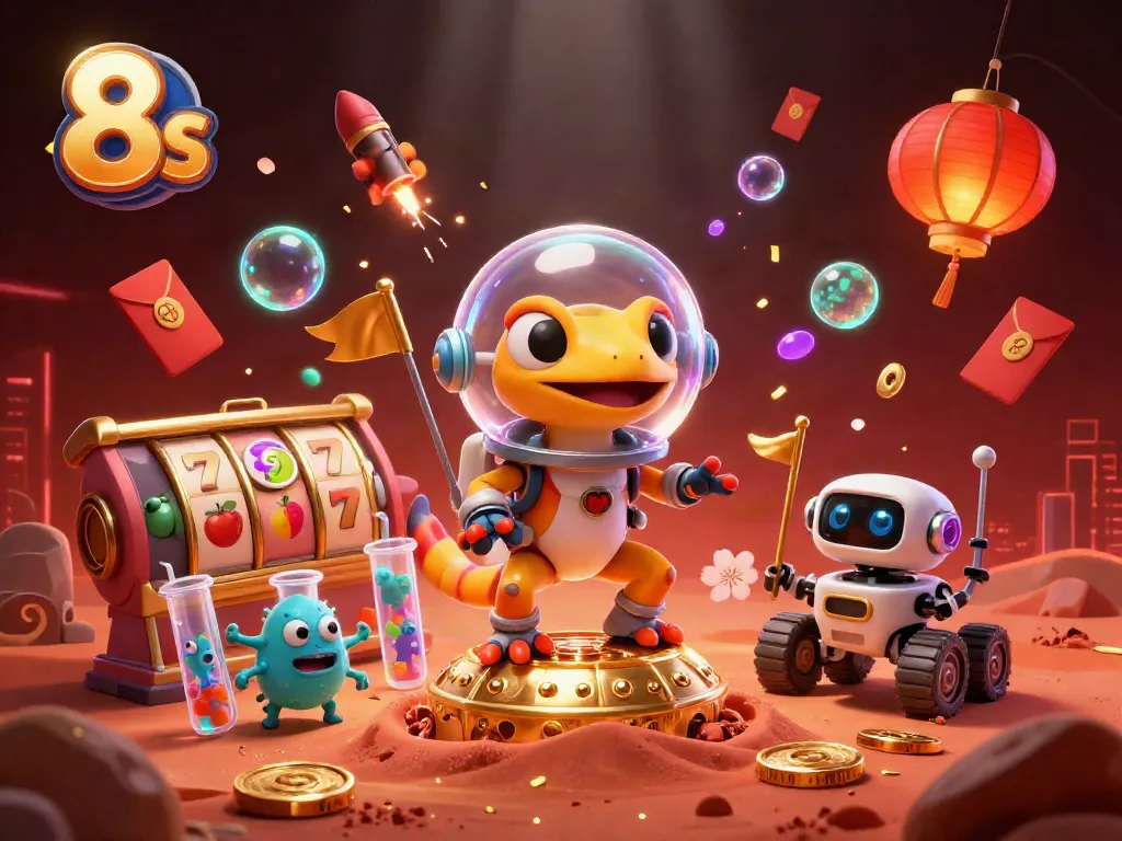 Engage in exciting gambling at 8s with a lively Martian gecko and a golden casino on Mars.