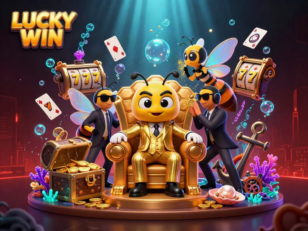 LUCKY WIN engages players with thrilling operations, like vibrant slot reels among dynamic underwater treasures.