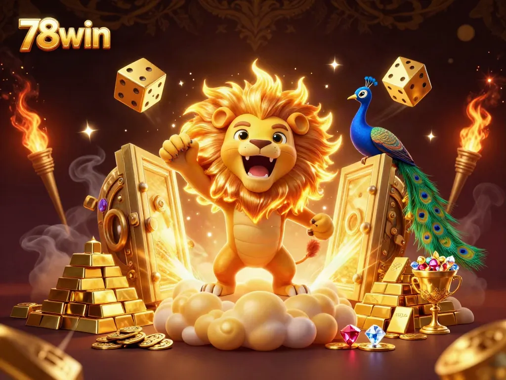 Win big with 78win as the roaring sun lion and golden dice illuminate a luxurious casino