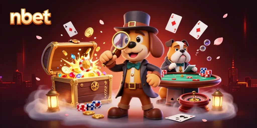 Engage in thrilling poker dynamics with nbet’s detective characters amidst a vibrant casino scene.