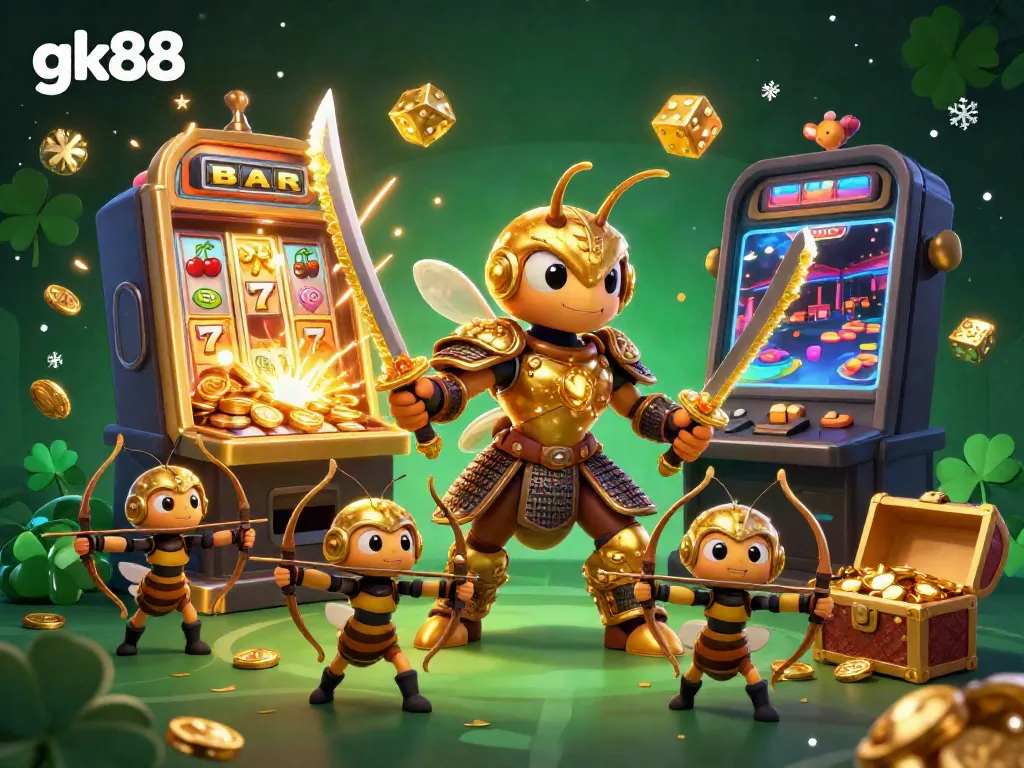 Experience thrilling jackpots with gk88's lively casino scene featuring vibrant slot machine excitement.